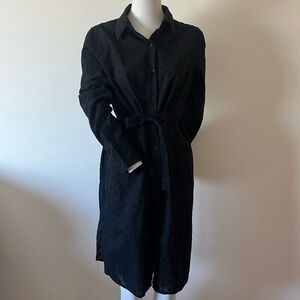 Lesley Evers Black Button Down Cotton Shirtdress Swiss Dot Large